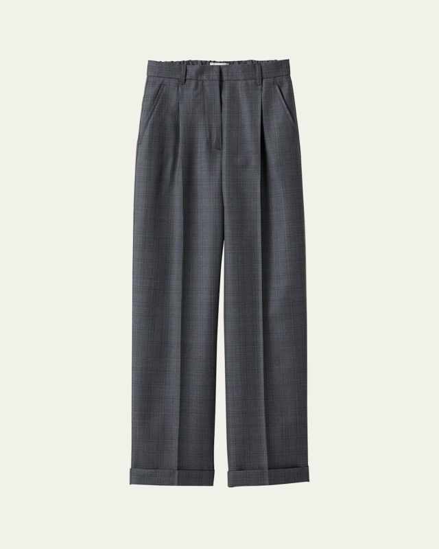 Prince of Wales Check Wide Leg Wool Pants